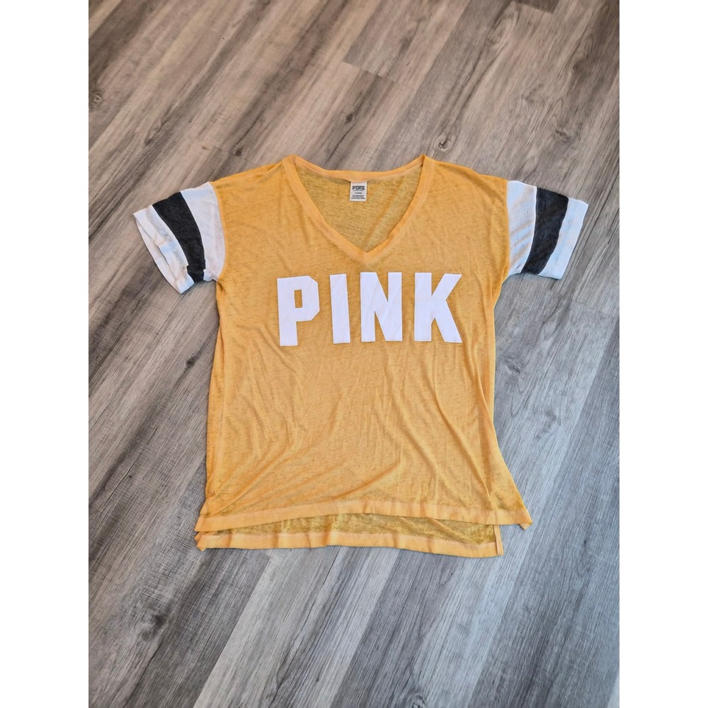 Victoria's Secret PINK Steelers Varsity Burnout Tee mustard Yellow V-Neck Med